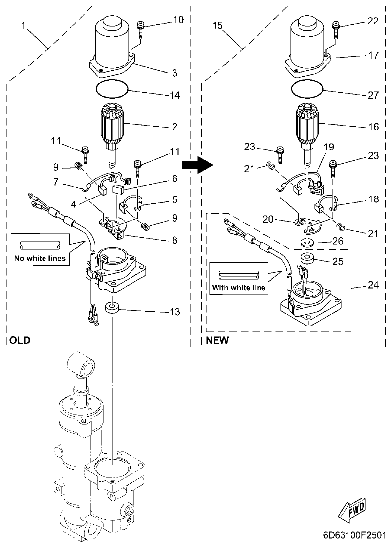 Yamaha F80BET, F100DET POWER TRIM & TILT ASSY 2 parts diagram